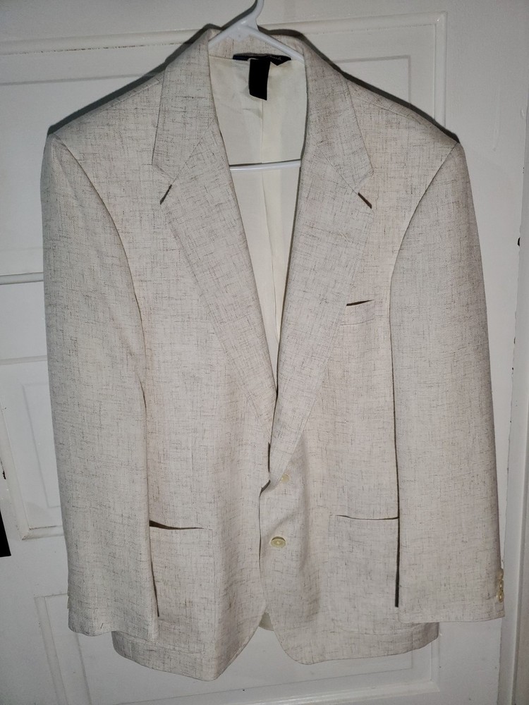 VTG Farah Ivory Cream Tweed Blazer Sport Coat 42R 2-Button Dress Jacket