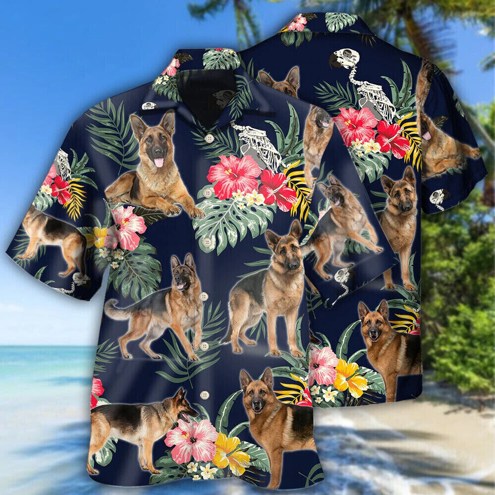German Shepherd Tribal Pattern 3D Hawaiian Shirt for Pets