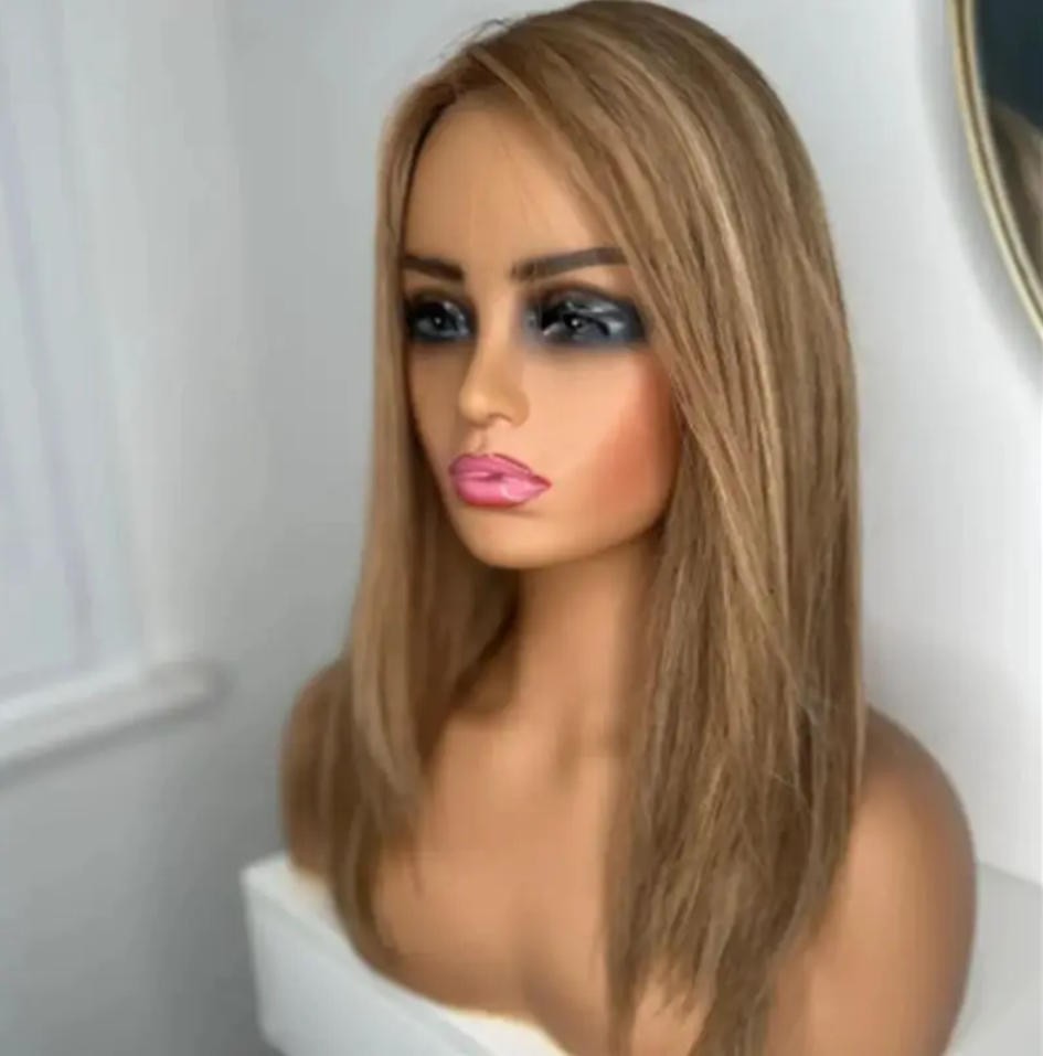 Ombre Honey Blonde Highlight Straight Wig 13x4 Lace Front Human Hair Wig