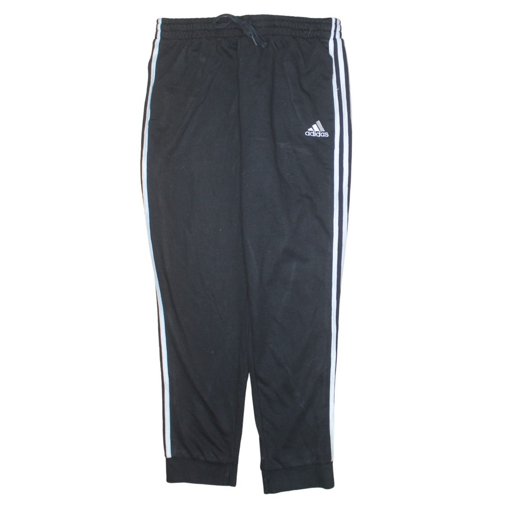 Adidas Mens Joggers Black Three Stripe Climalite Nylon Elastic Waist Tapered XL