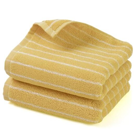 Striped Yellow Hand Towels for Bathroom - 2-Piece 14x29 Inch Set