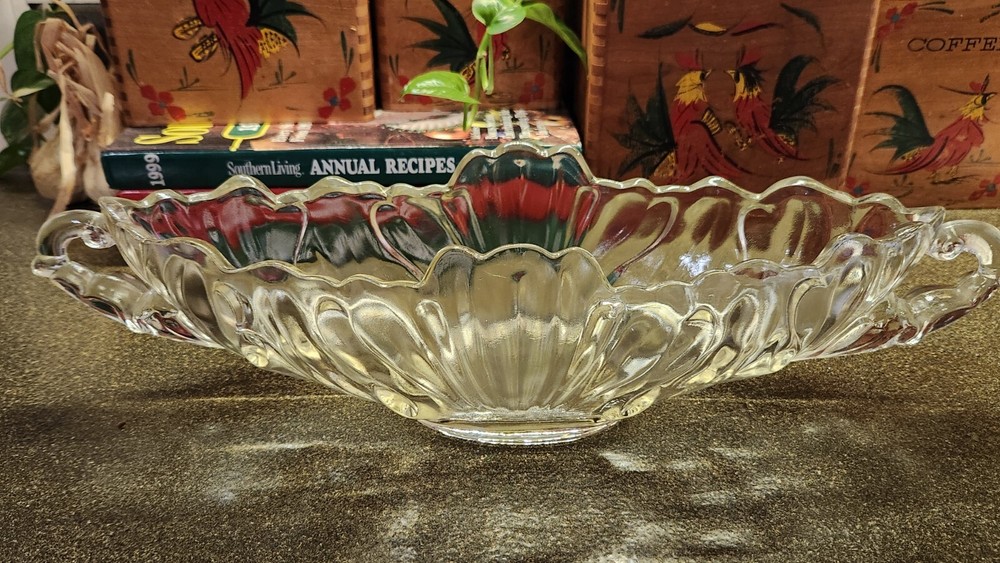 Vintage JEANETTE Clear Glass Console Mantle Fruit Bowl 17 Inches Long