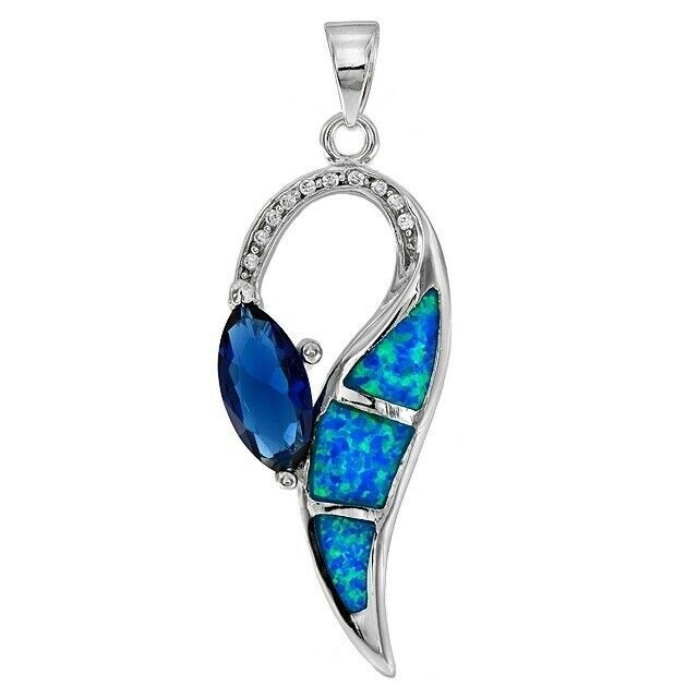 2CT Treated Blue Sapphire & Australian Opal Inlay 925 Sterling Silver Pendant