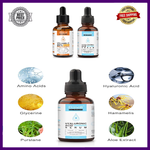Anti Aging Set-Vitamin C Serum & Hyaluronic Acid-Boost Collagen, Hydrate &Plump