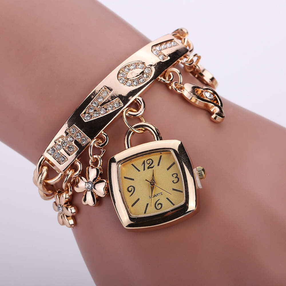 Stylish Square Dial Alloy Bracelet Watch for Women - Quartz Movement in Gold & S