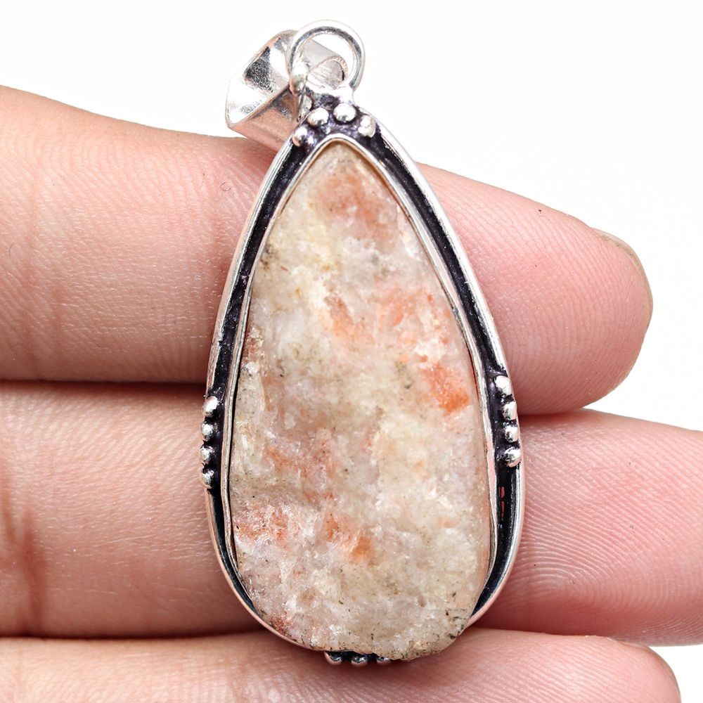 Sunstone Drusy Pendant Handmade Silver Jewelry Gift For Her 2 Inch