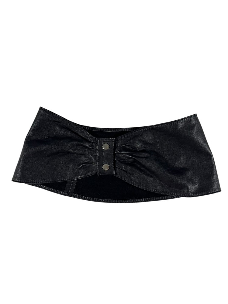Vintage 1980's Genuine Leather Wide Bow Belt Women's S/M Black Snap Closure