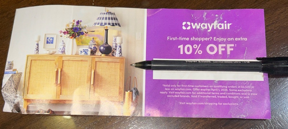 10% Wayfair.com Coupon Exp 04/01/26 NEW CUSTOMER ONLY  Ship Via Message Save!-image