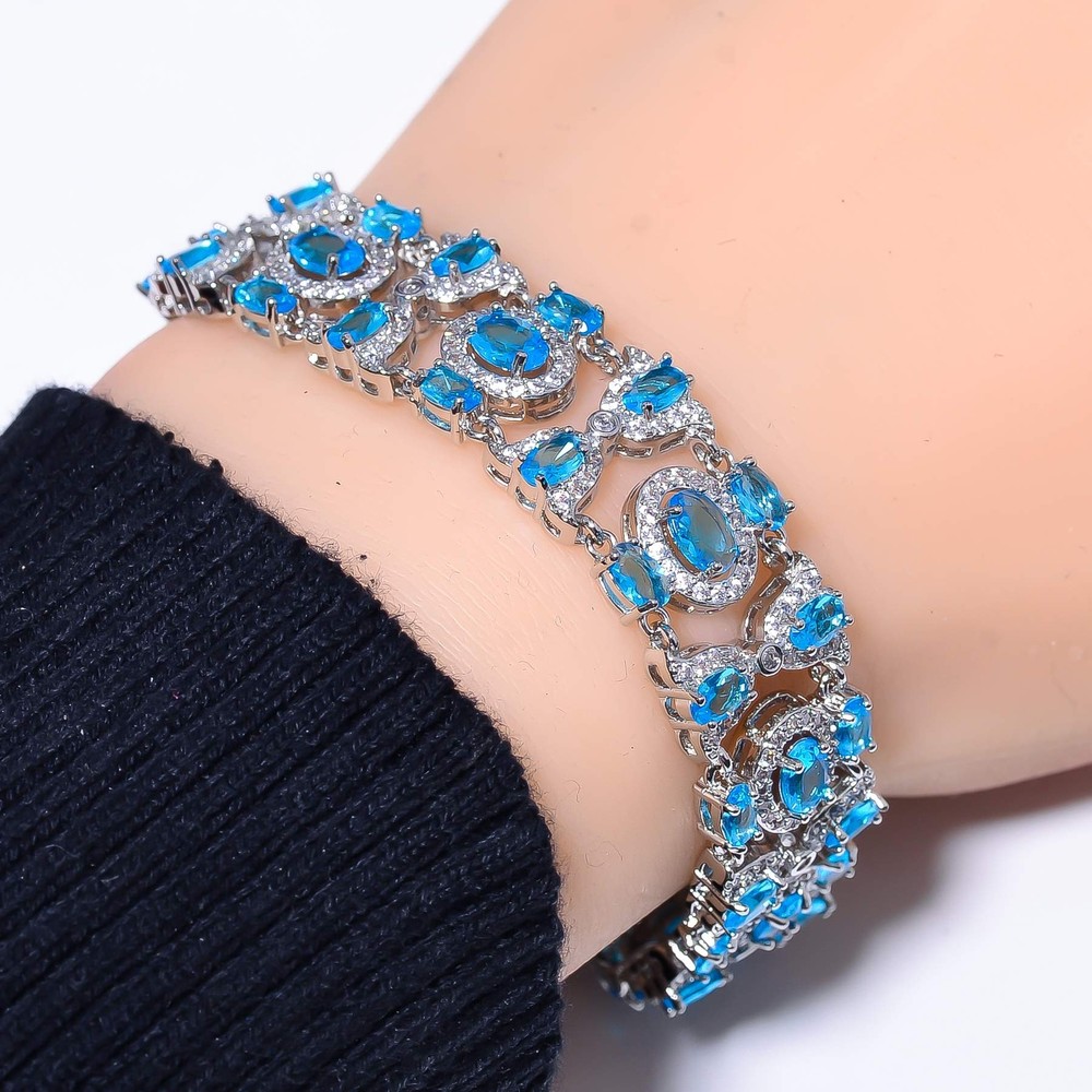 Blue Topaz & CZ 925 Sterling Silver Tennis Bracelet 7.99