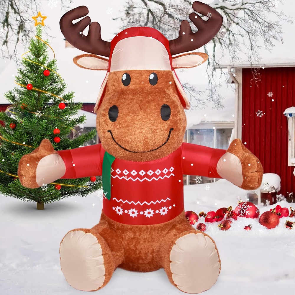 6 FT Christmas Inflatable Outdoor Decorations, Inflatables Plush Reindeer Yar...