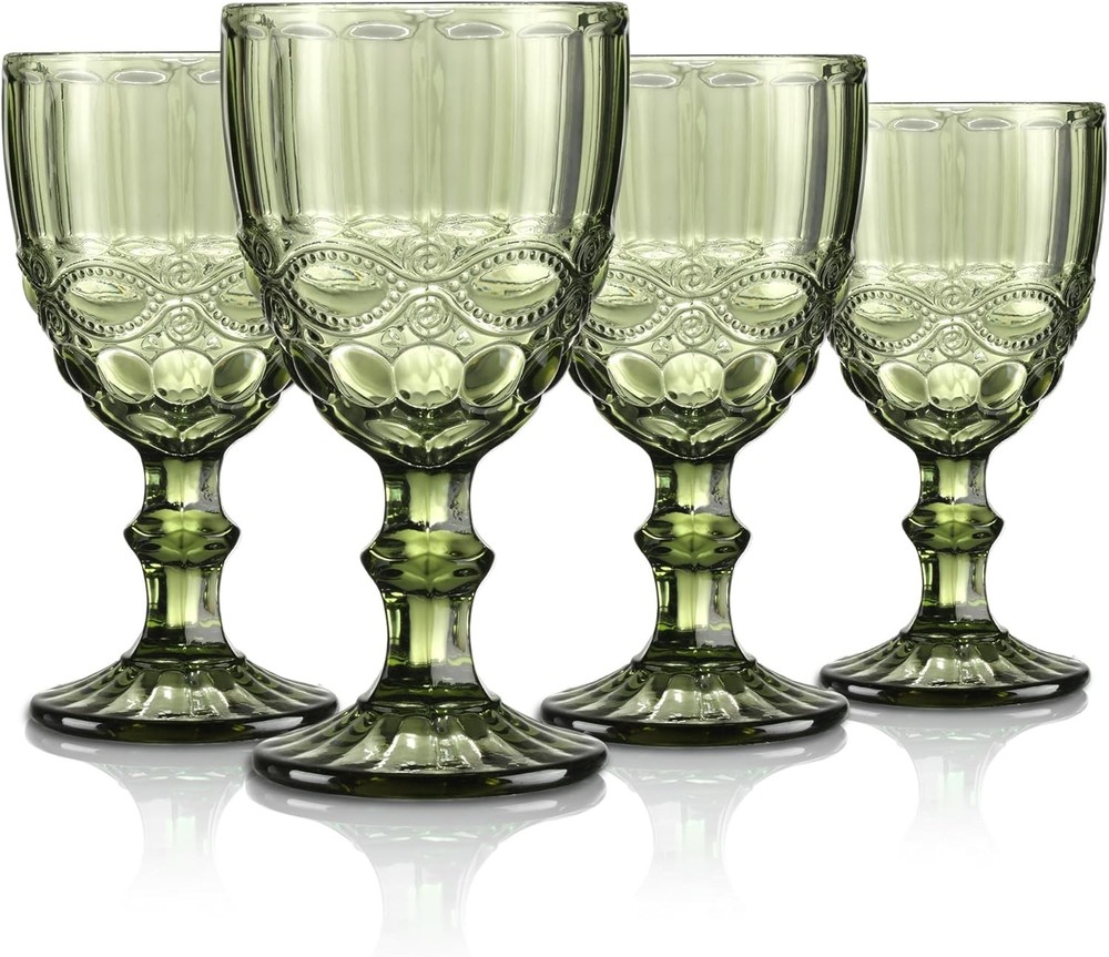 Vintage Green Wine Glass with Embossed Snake Design Clear Stemware
