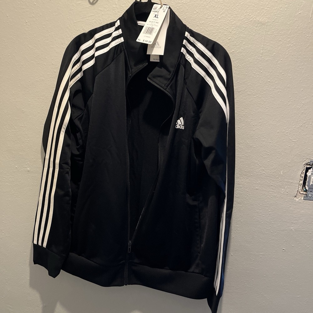 Women's Adidas Black Full Zip Jacket XL White Stripes NWT $50 Final Sale