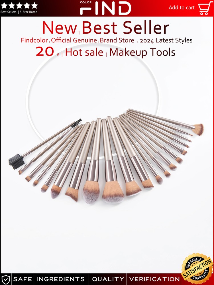 20pcs Pro Champagne Soft Eyebrow Shadow Makeup Brush Set + Brush Holder