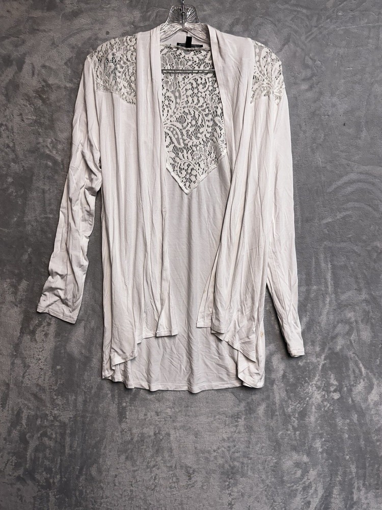 CABLE & GAUGE Size L Bubble Stitch Floral White Knit Cottagecore Cardigan