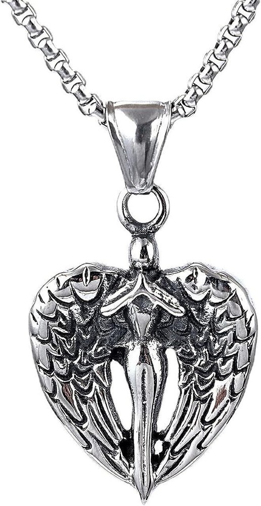 Cy trendy Men's Stainless Steel Angel with Big Angel Wing Pendant Necklace 24