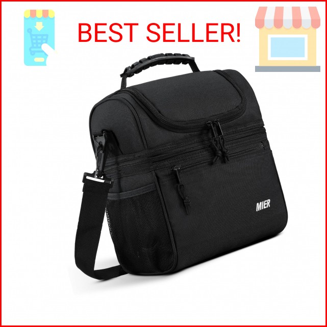 MIER Insulated Lunch Box Dual Compartment Lunch Bag Leakproof Cooler for Men Wom