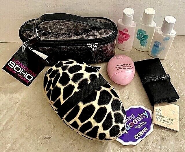 PERSONAL CARE ITEMS-SOHO ZIP BAG-ULTA/ESO LOTIONS-BODY SHOP NAIL SET-MASSAGER