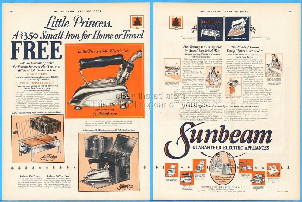 1927 Sunbeam Electric Iron Toaster Ad 1920's Chicago Flexible Shaft Co Chicago