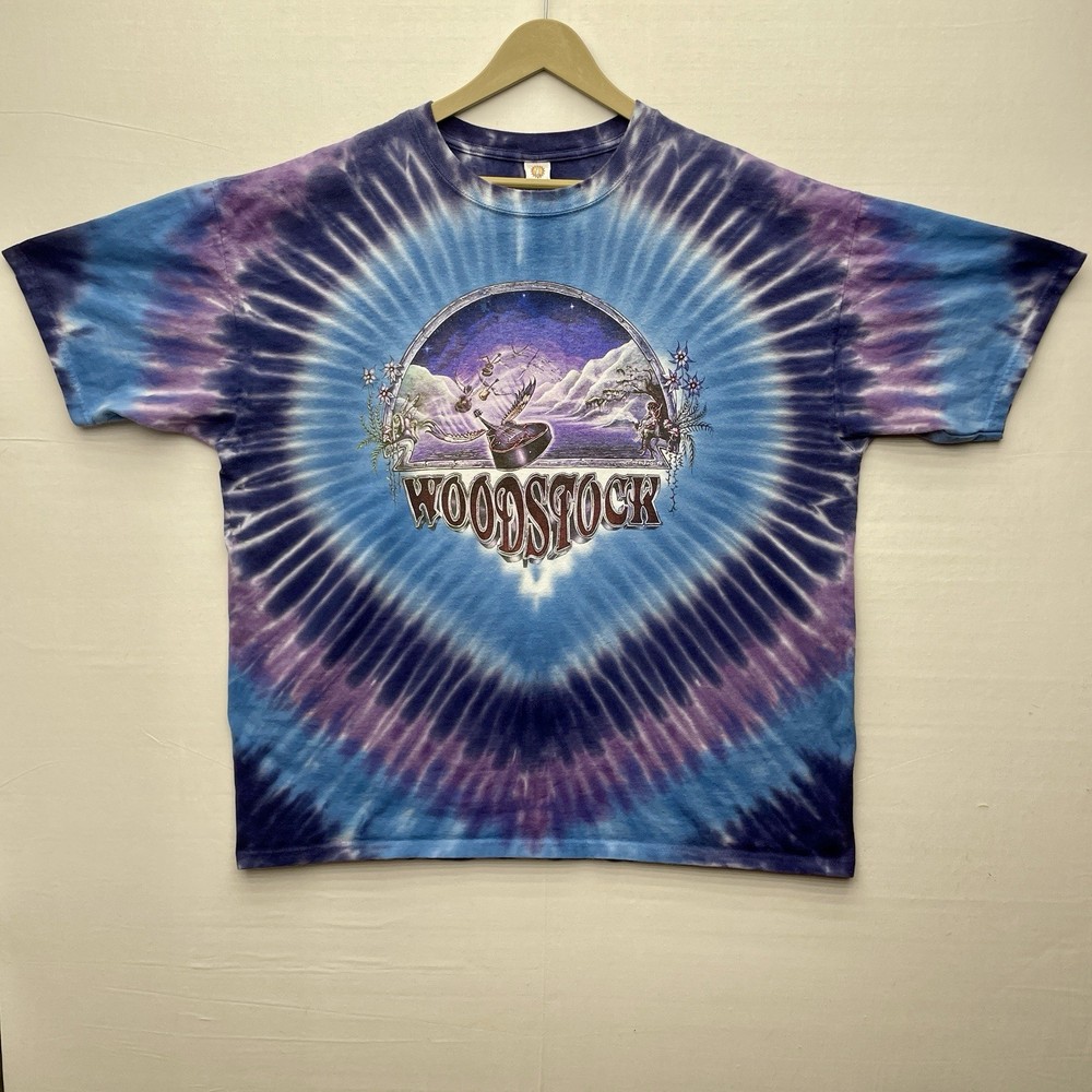 Vtg Woodstock T-shirt Double-sided Sun Dog Tag Mike Dubois Art Tee Guitars 1998