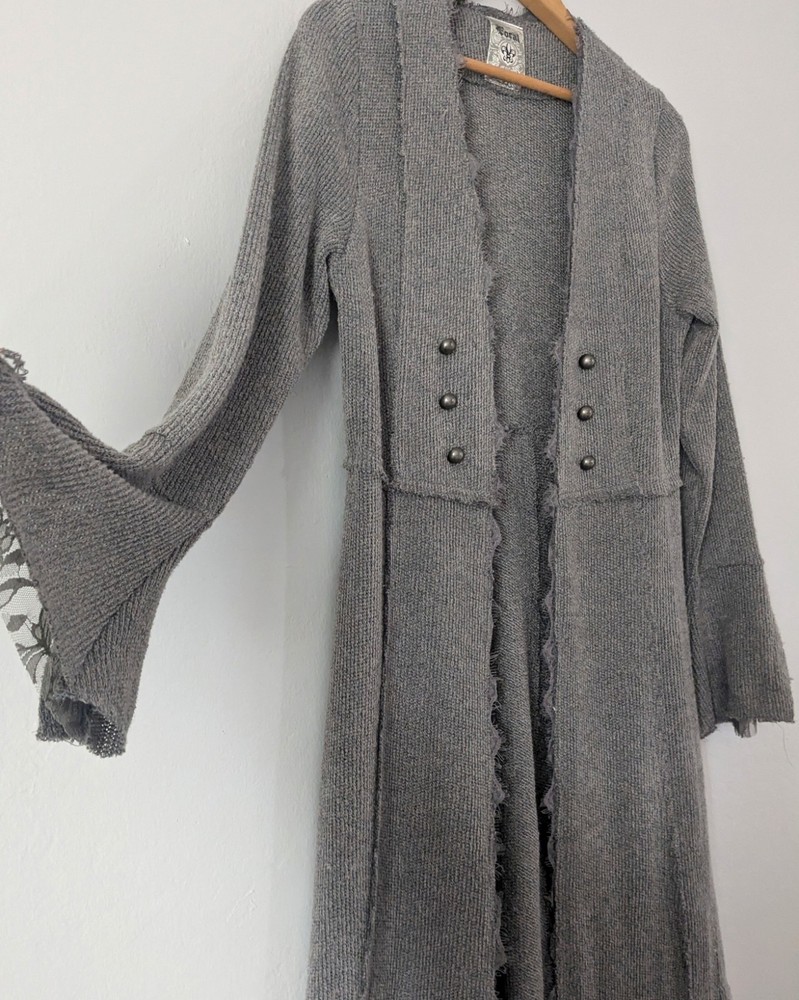 Grunge Fairy Renaissance Vocal Cardigan Studded Lace Grey Size Small