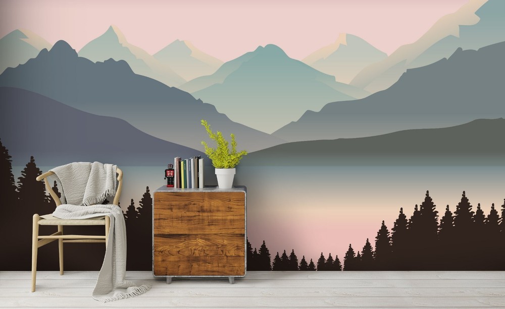 3D Mountain Forest Lake Landscape Wall Murals Wallpaper Murals Wall Sticker