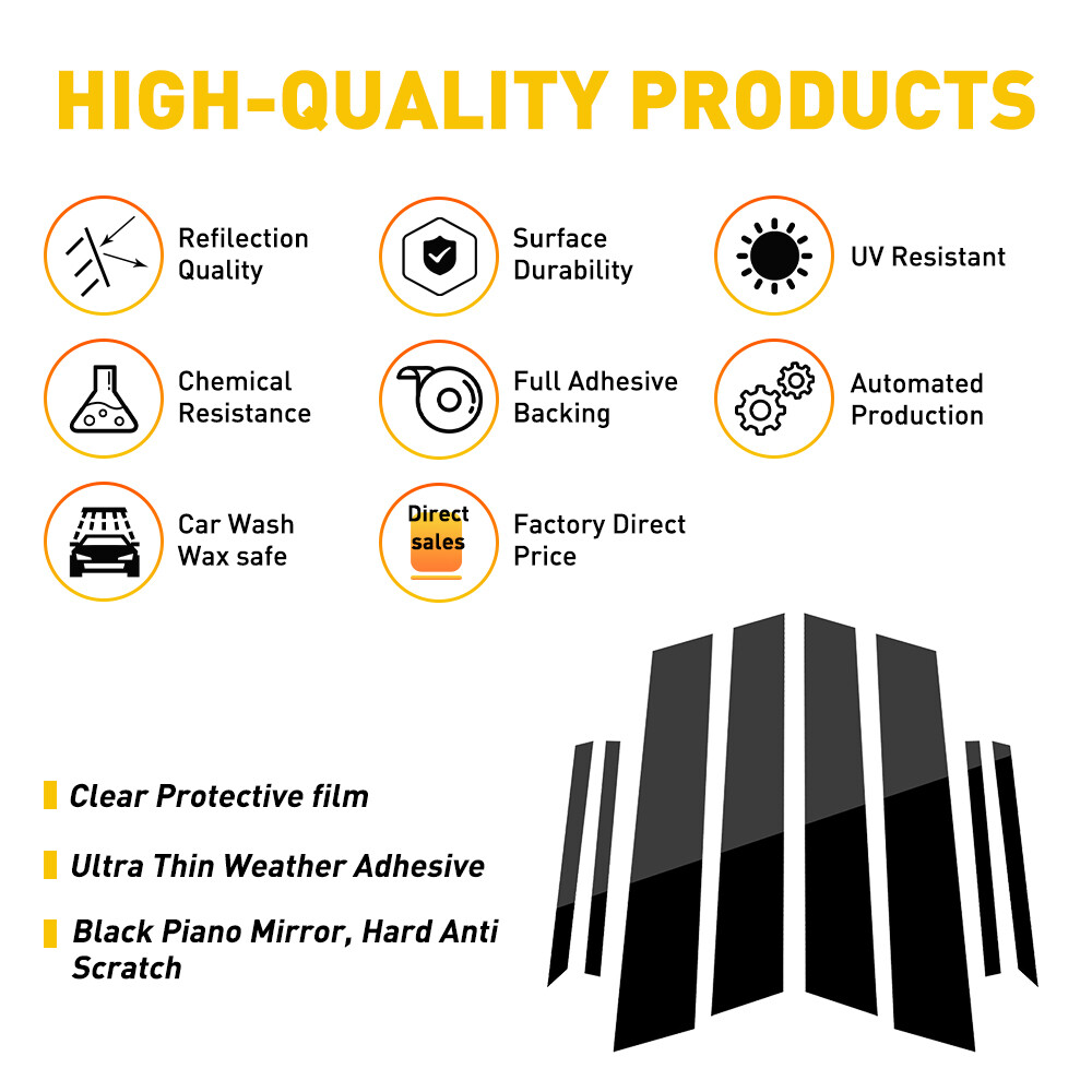 8pcs Black Window Pillar Post Molding Cover Trim For Honda Civic Sedan 2012-2015