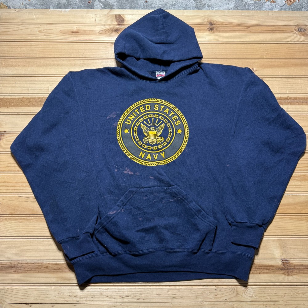 Vintage 90s United States Navy USN Seal Emblem Fleece Pullover Hoodie USA - XL