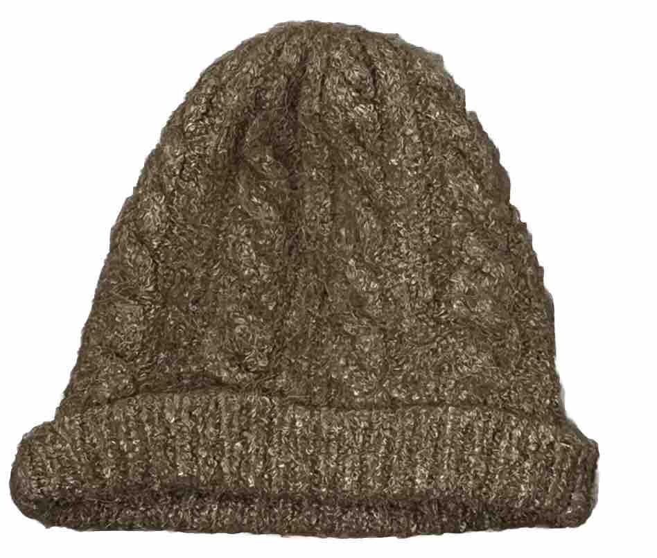 Latte Brown Fuzzy Cable Knit Cuffed Beanie for Women Ski Toque