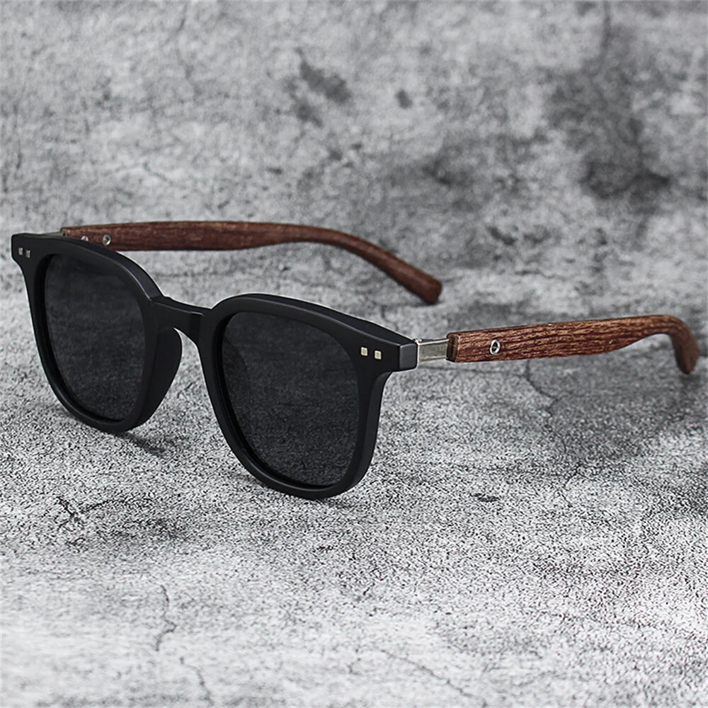 Classic Wooden Frame Polarized Sunglasses for Driving & Outdoor Protection
