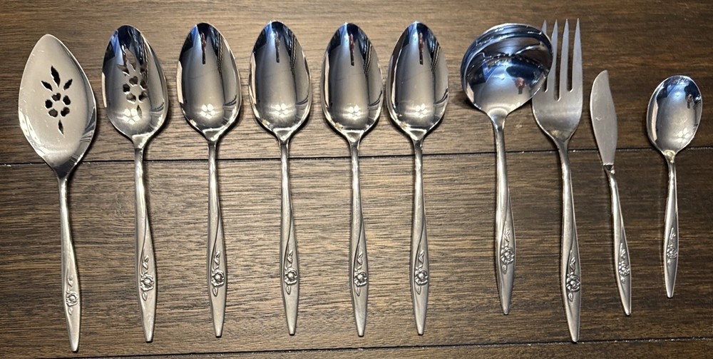 10 Pieces Oneidacraft Deluxe Stainless LASTING ROSE Serving Utensils