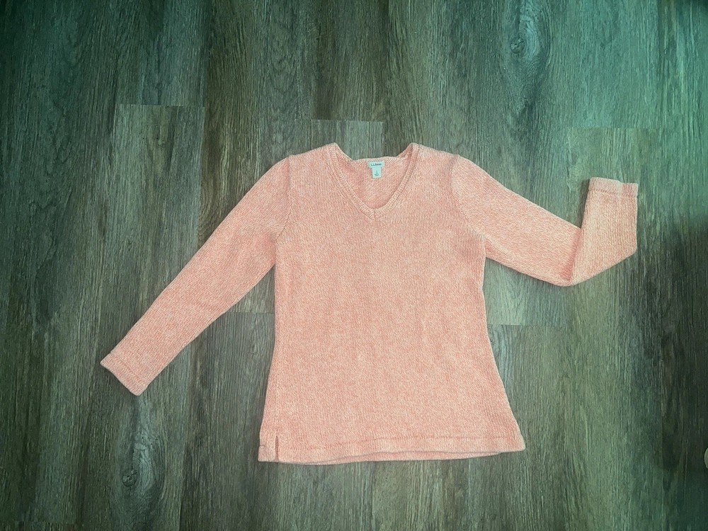 LL Bean Salmon Color Heavy Weight 100% Cotton Chunky Knit Sweater Women’s S