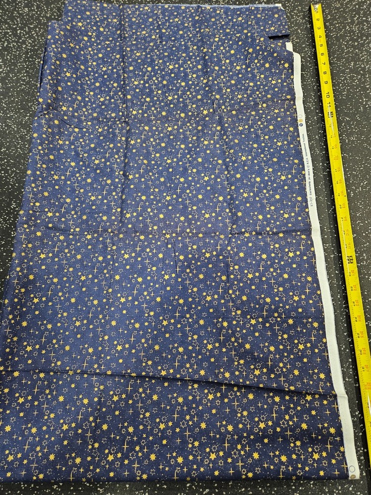 Lot of 1.75 yards Gold stars in night sky cotton fabric