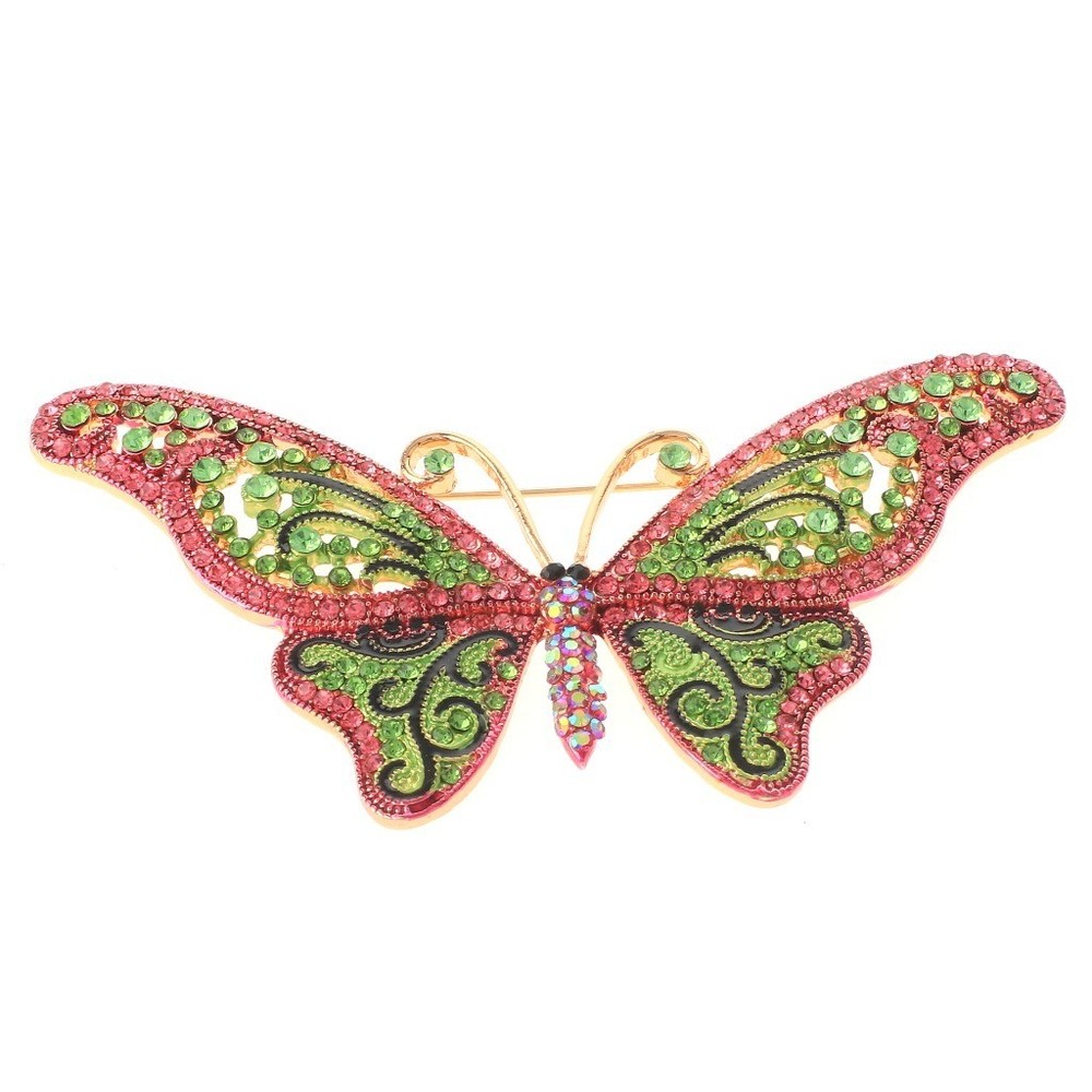 Gold Tone Large Metal Butterfly Brooch With Rhinestone P1218-PKGN