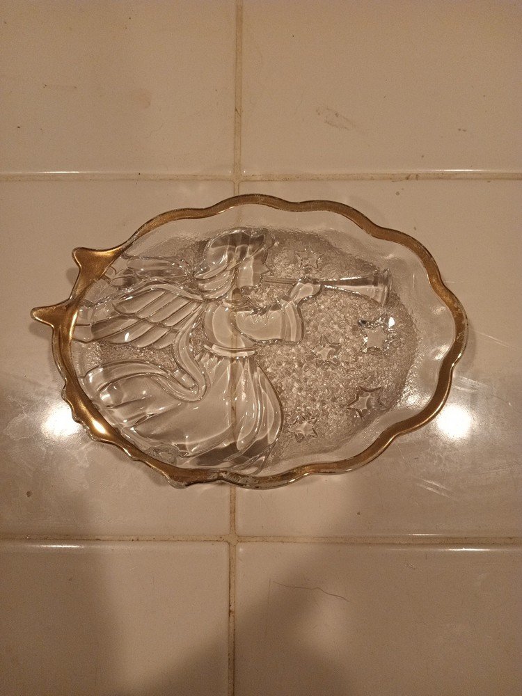 Vintage Mikasa Crystal Candy Dish with Gold Rim and Embossed Angel Design