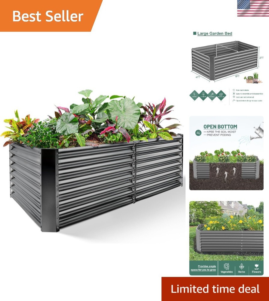 8×4×2 ft Galvanized Raised Garden Bed Kit, Galvanized Planter Raised Garden B...