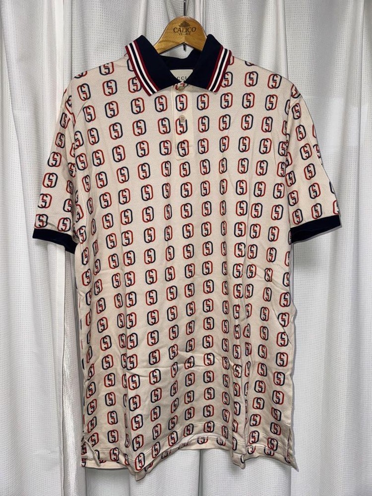 GUCCI Sherry Line Collar Interlocking Short Sleeved Polo Shirt Size M Used Japan