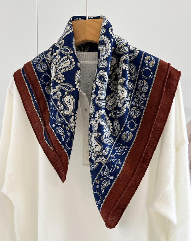 Cashew Print 70% Cashmere 30% Silk Shawl 65X65cm Wrap Scarf Double Face Bandanna