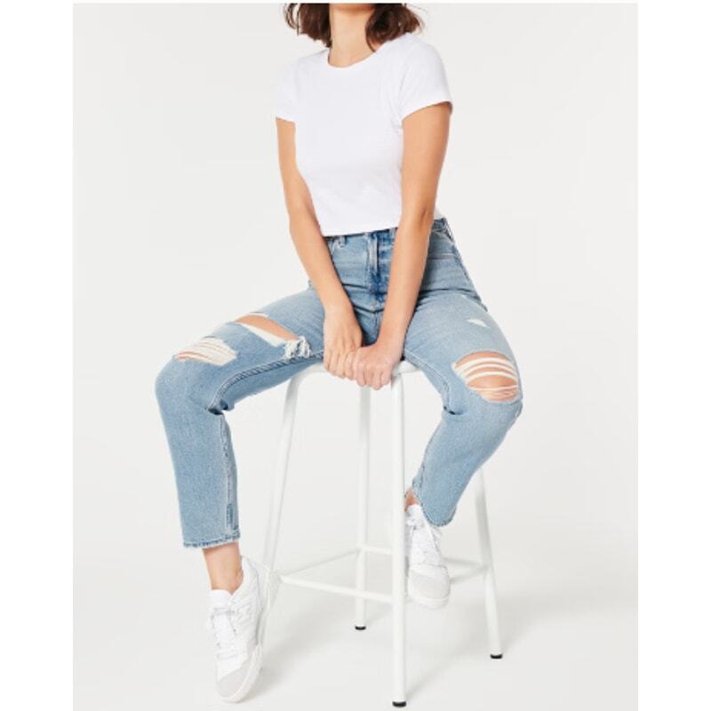 Hollister Size 19 Curvy High Rise Mom Jean Distressed Vintage Stretch Light Wash