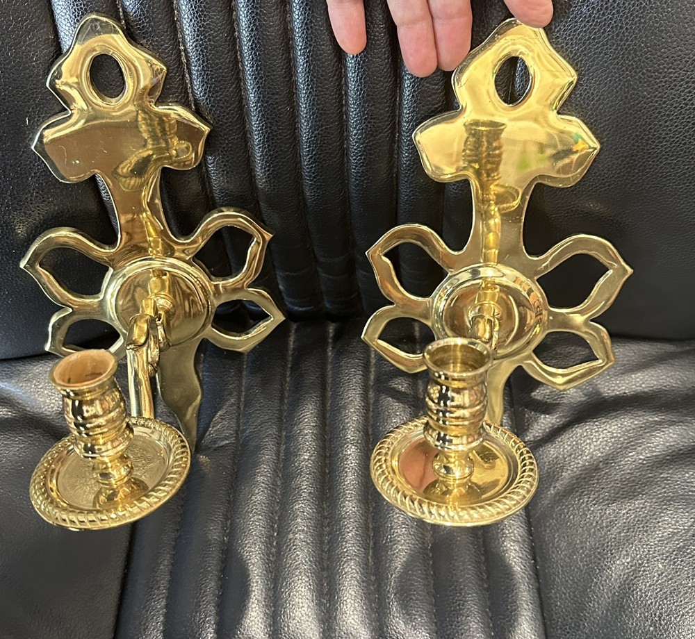 Virginia Metalcrafters PR Brass Wall Sconce Candle Holders