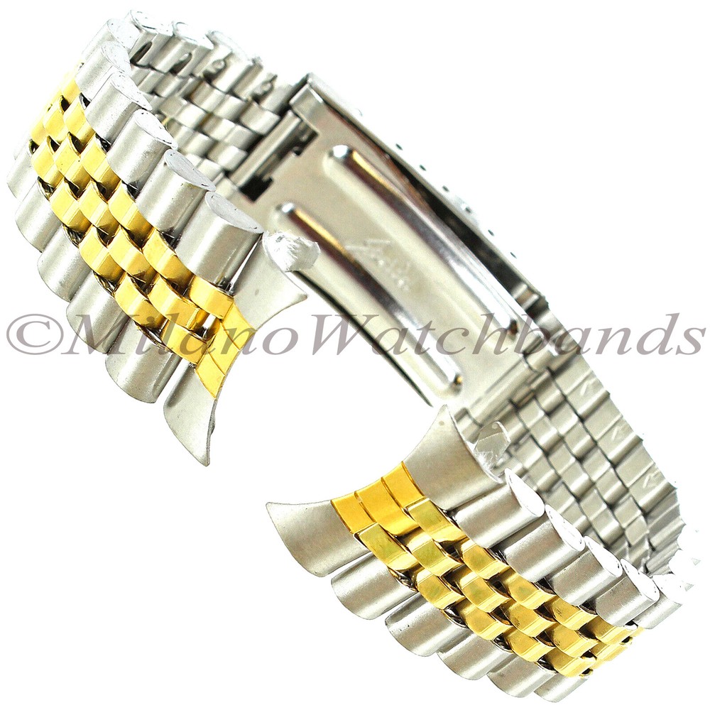 20mm Speidel Two Tone Semi Solid Link Curved End Buckle Watch Band 3894/15
