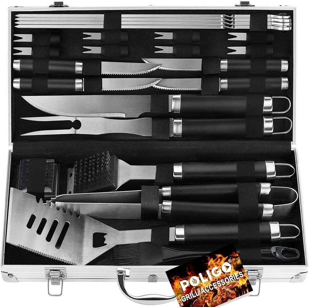 24PCS Black Handle BBQ Grill Tool Set with Aluminum Case – Limited Clearance-image