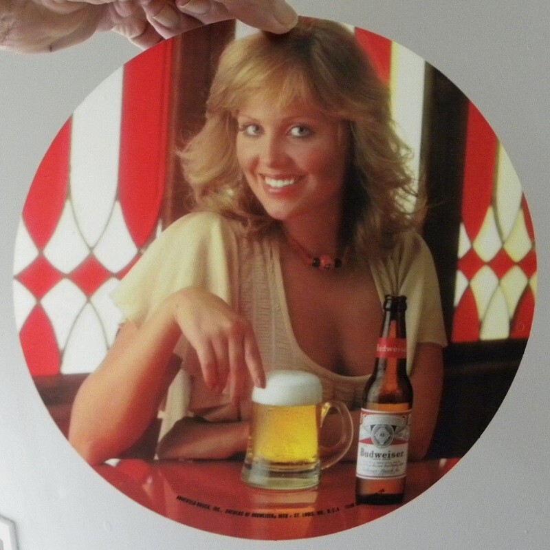 1978 Budweiser Girl, Anheuser-Busch Hanging 2 Sided Bar-Tavern, Dealers Sign