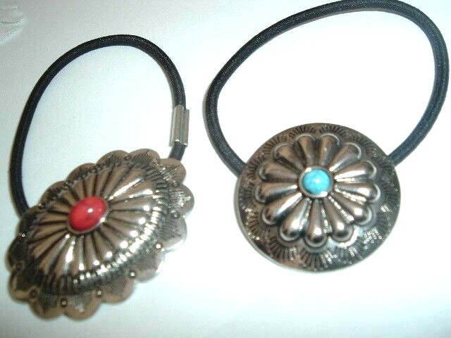 Western Silver Concho Turquoise Coral Ponytail Holders NWT