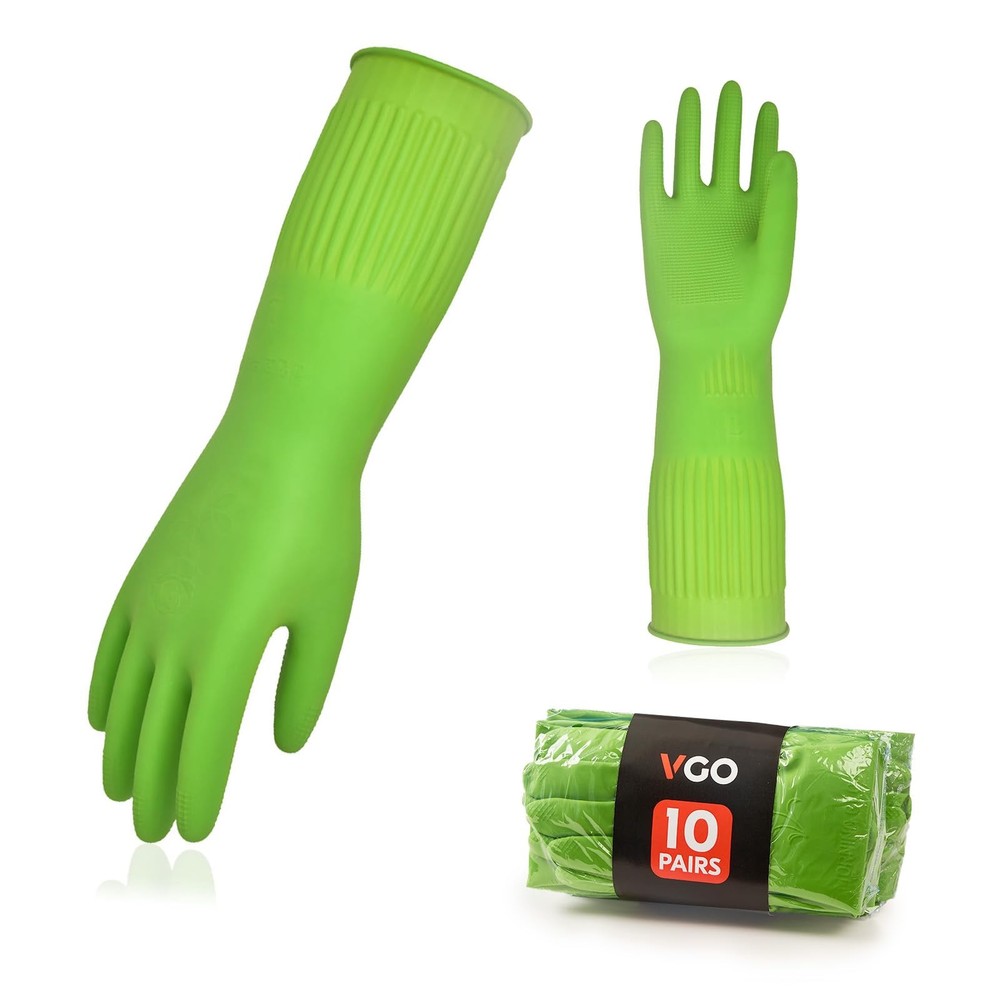 Vgo 10-Pair Reusable Long Sleeve Dishwashing Gloves for Household Cleaning