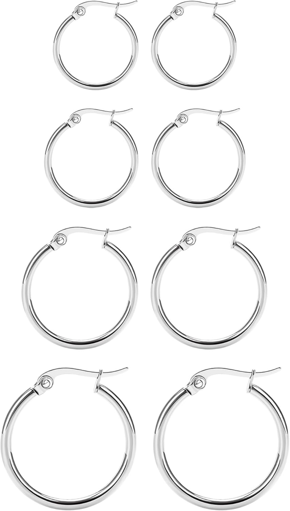 4 Pairs Titanium Hoop Earrings for Sensitive Ears Hypoallergenic Pure Titanium E