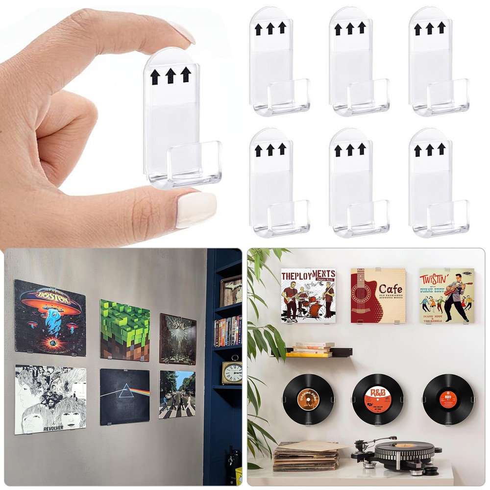 6/30pcs Vinyl Record Wall Mount Display Shelf Self Adhesive Clear Acrylic Holder