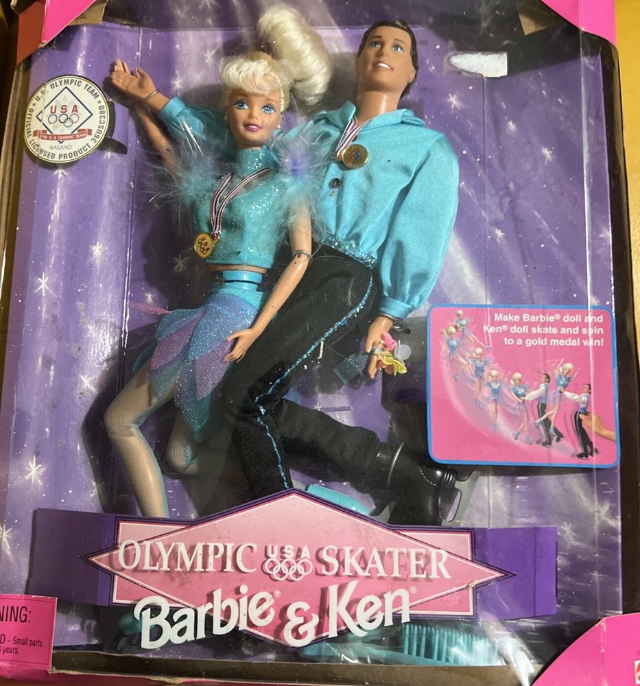 1997 Barbie & Ken Olympic Skater USA Team Doll Set Vintage Mattel #18726 Bad Box