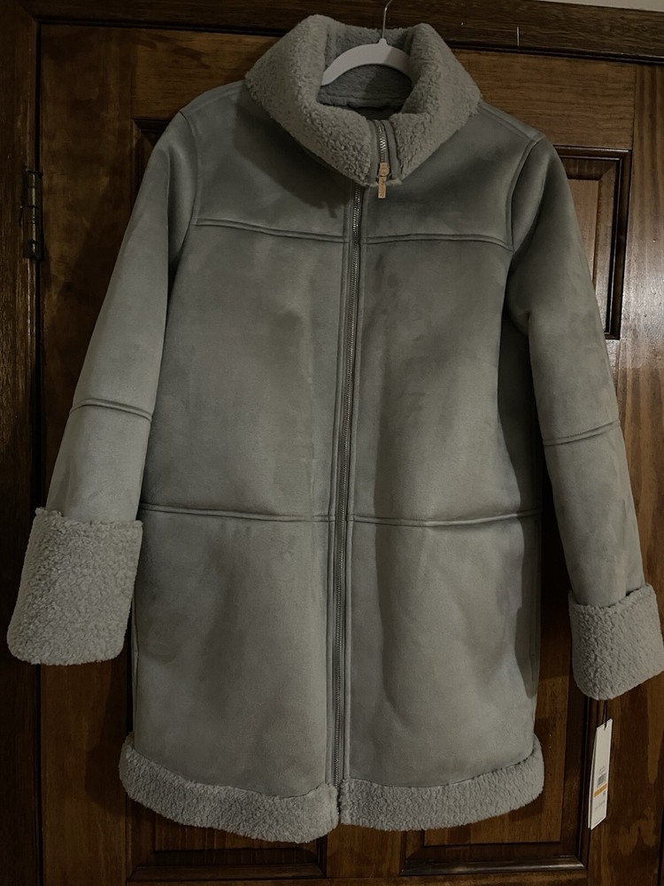 Calvin Klein Womens Faux Shearling Trim Heavy Walker Winter Coat BHFO 2980