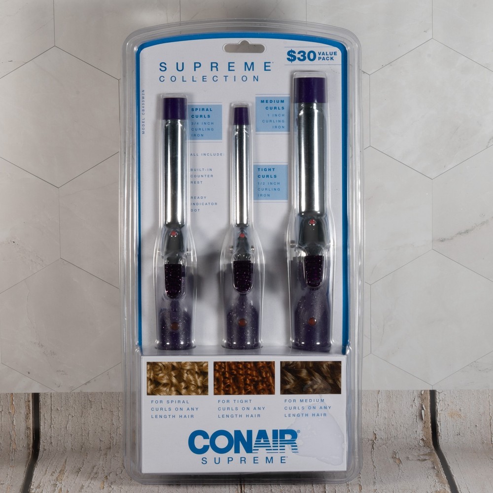 Conair Supreme Triple Value Pack Curling Irons, Purple/Silver, Pack of 3 Irons