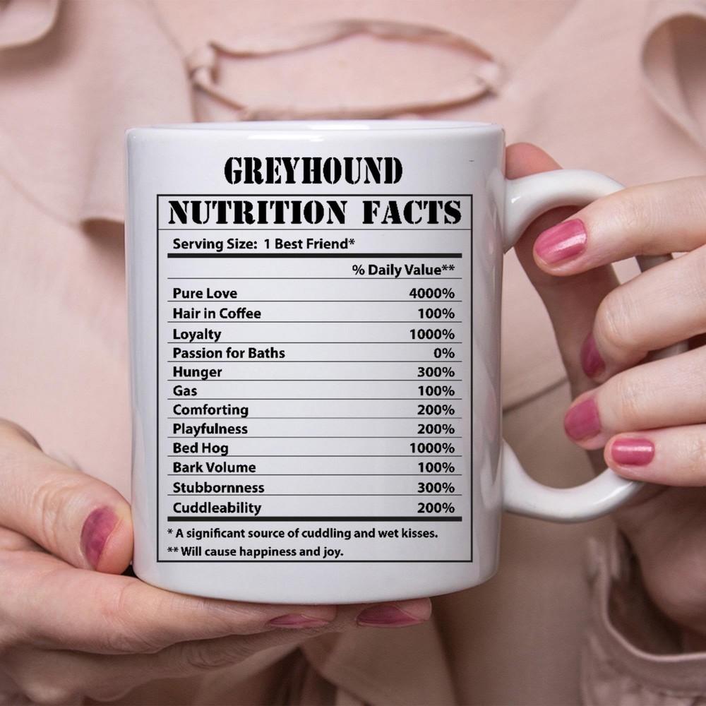 Funny Greyhound Gifts Nutritional Facts White Coffee Mug for Dog Lovers